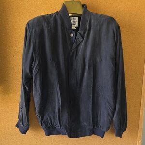 Pure Silk Woodmere By Pelaco 90's Bomber Jacket L  Navy Blue Harrington Jacket